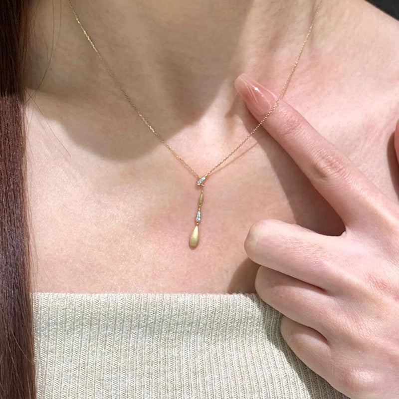 Brushed Gold Drop Necklace
