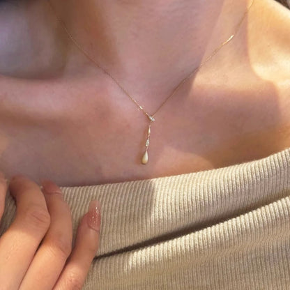 Brushed Gold Drop Necklace
