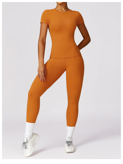 Brushed High-Waisted Yoga Fitness Set with Cherry Print