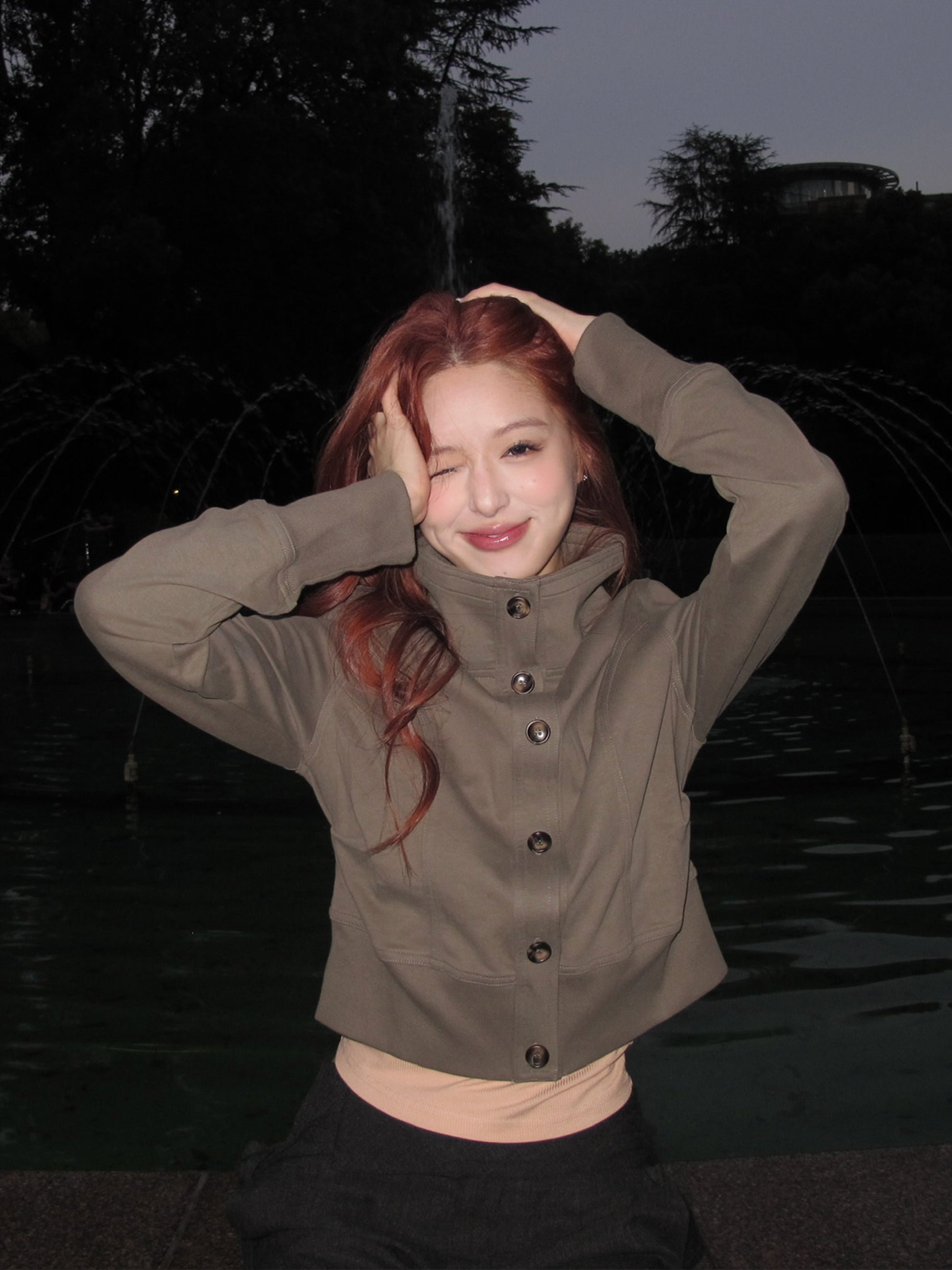 Brushed Stand Collar Slim-Fit Jacket