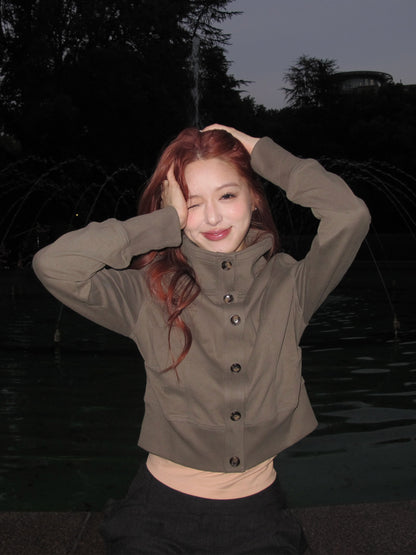 Brushed Stand Collar Slim-Fit Jacket