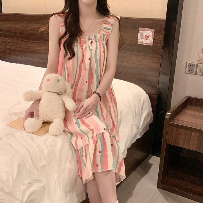 Bubble Cotton Camisole Nightgown with Chest Pads