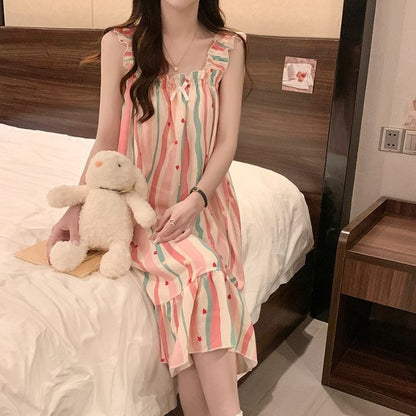 Bubble Cotton Camisole Nightgown with Chest Pads
