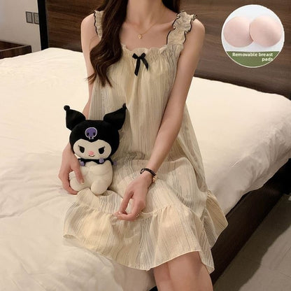 Bubble Cotton Camisole Nightgown with Chest Pads