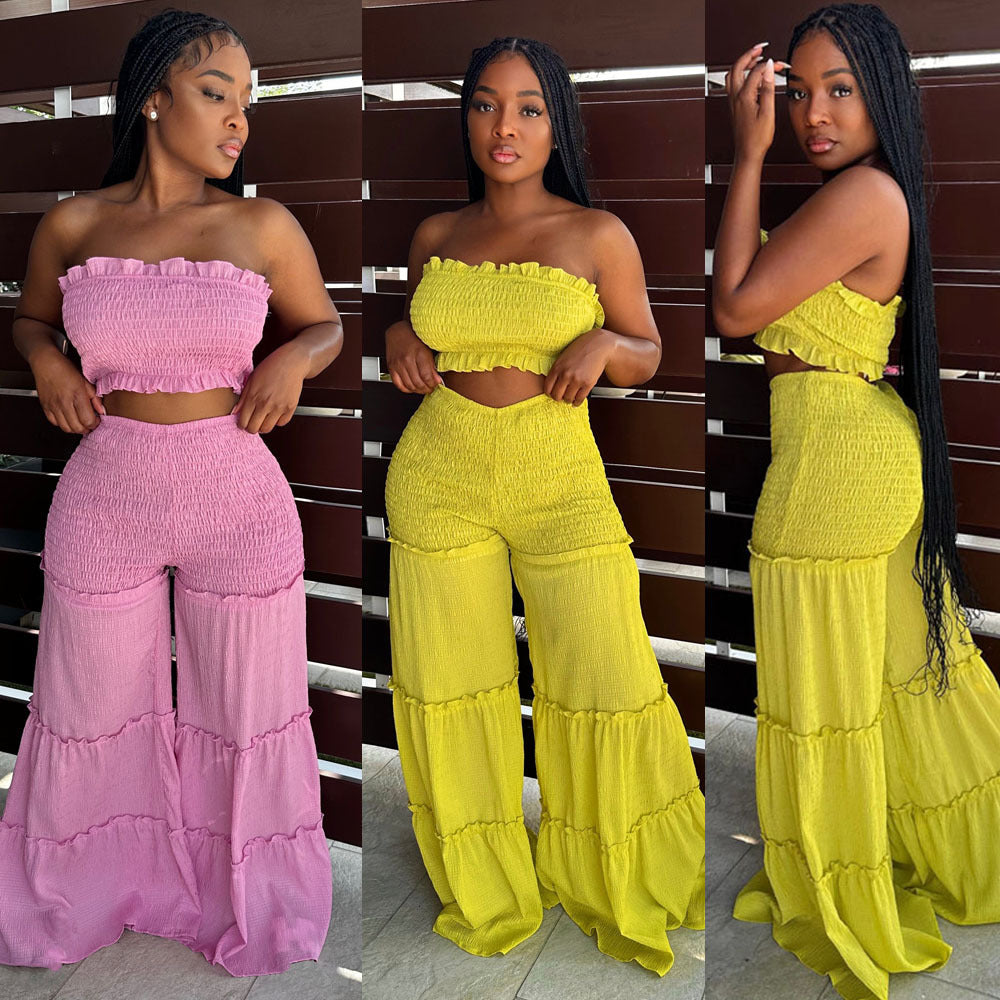 Bubble-shaped patchwork plunging pants set