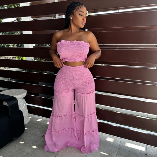 Bubble-shaped patchwork plunging pants set