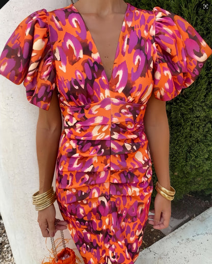 Bubble-sleeve short-sleeve dress
