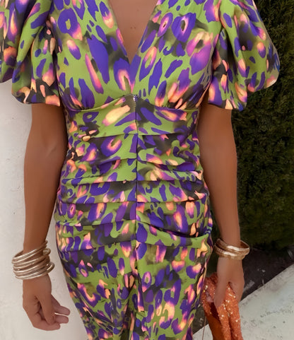 Bubble-sleeve short-sleeve dress