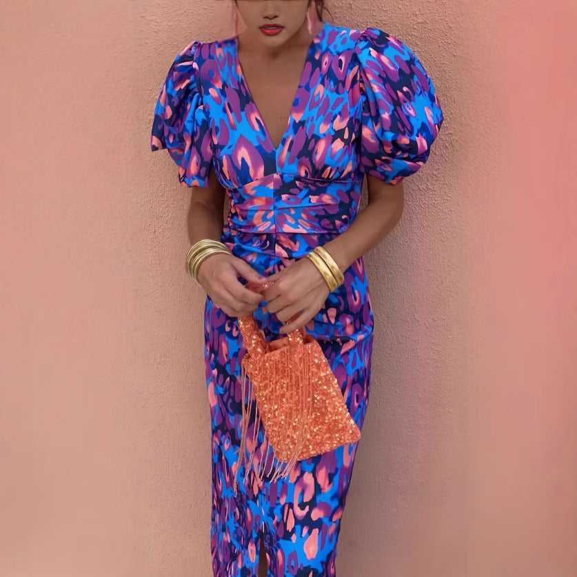 Bubble-sleeve short-sleeve dress