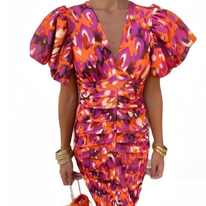 Bubble-sleeve short-sleeve dress
