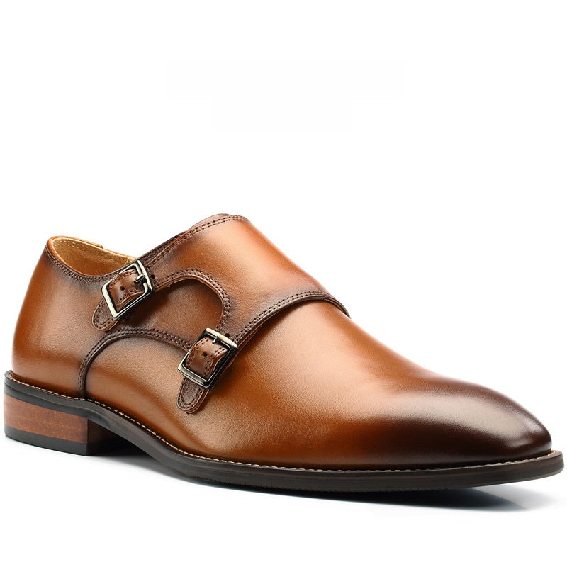Buckle slip-on pointed leather shoes