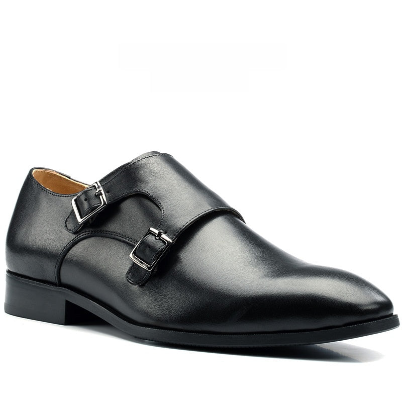 Buckle slip-on pointed leather shoes