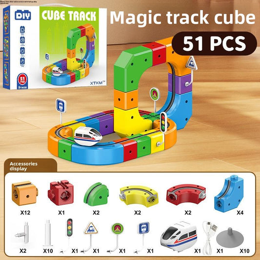 Building block track toy car
