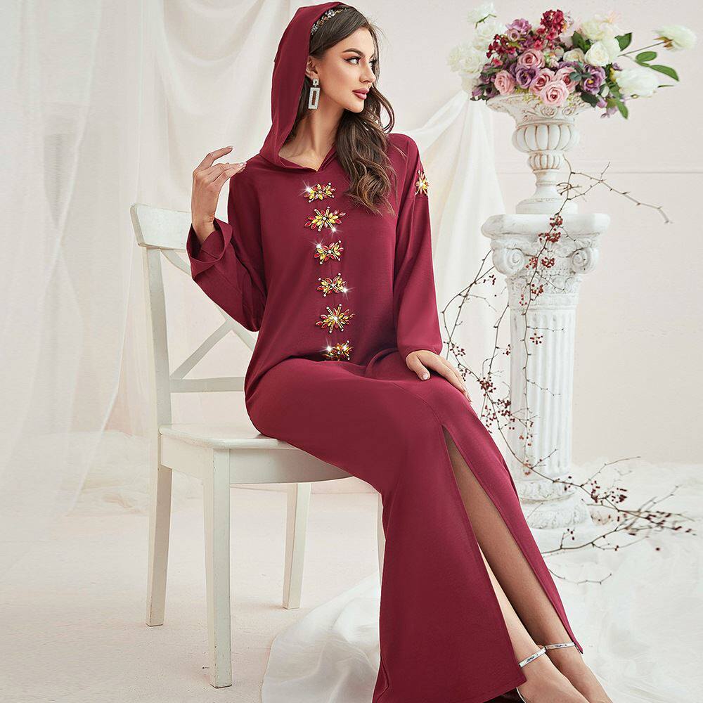 Burgundy hooded long dress