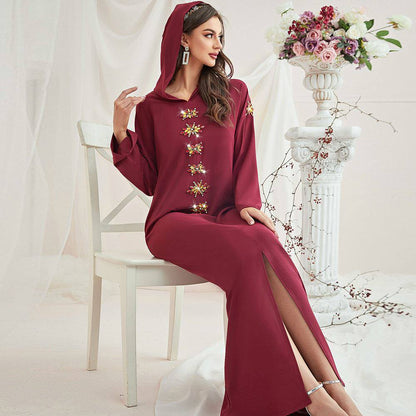 Burgundy hooded long dress