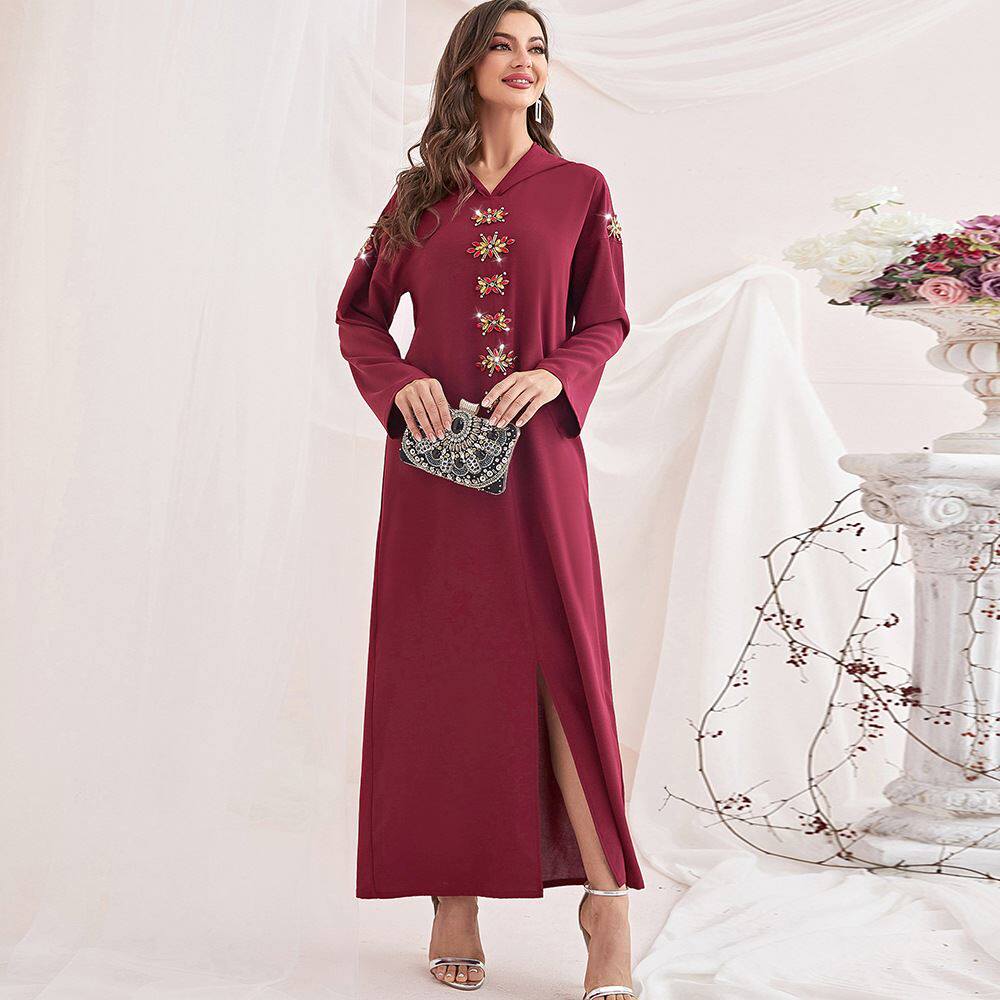 Burgundy hooded long dress