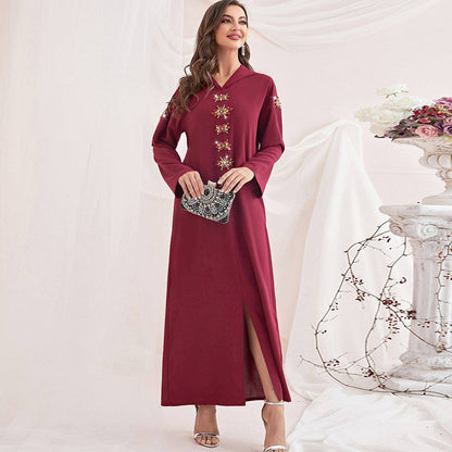 Burgundy hooded long dress