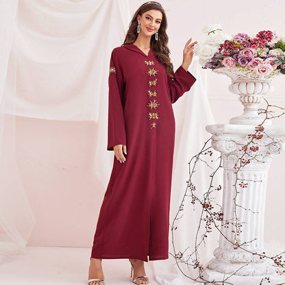 Burgundy hooded long dress