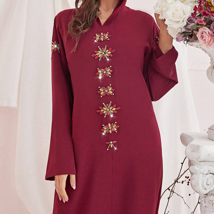 Burgundy hooded long dress