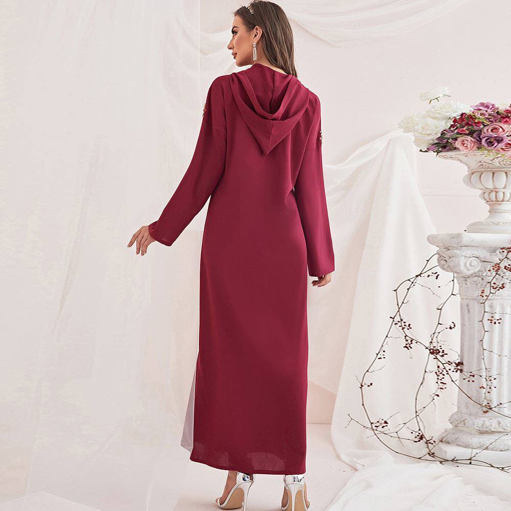 Burgundy hooded long dress