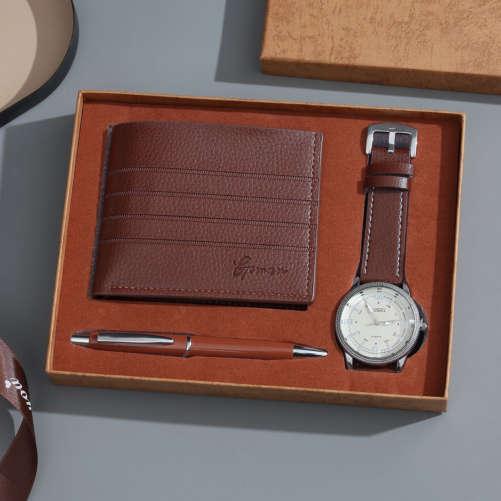 Business Leather Gift Set with Watch and Perfume
