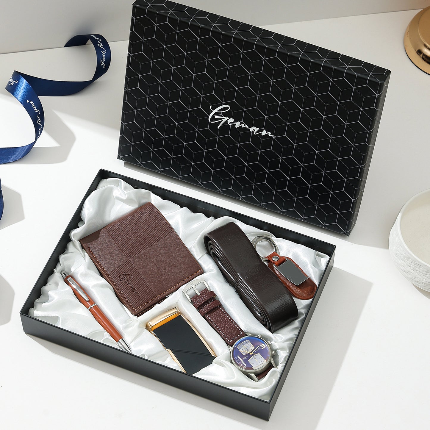 Business Leather Gift Set with Watch and Perfume