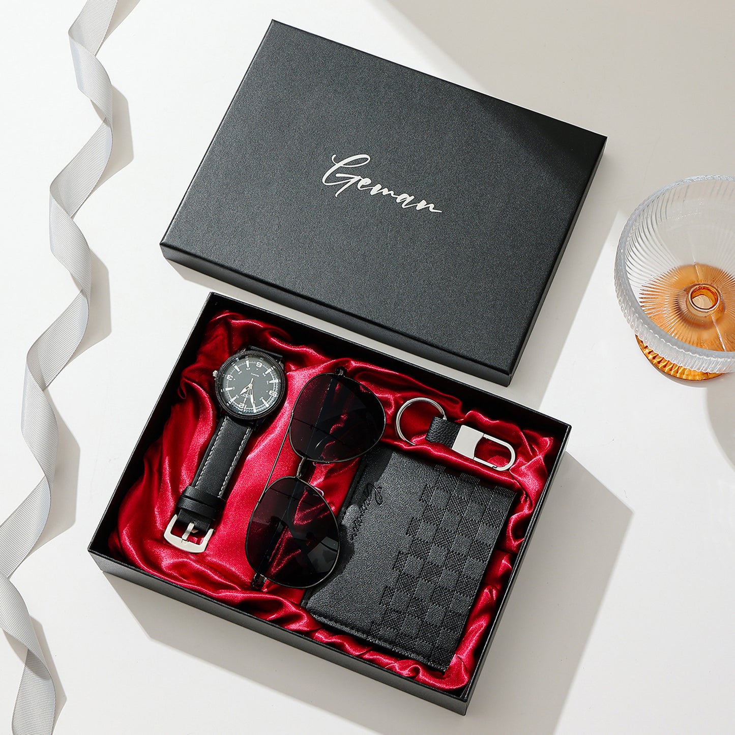 Business Leather Gift Set with Watch and Perfume
