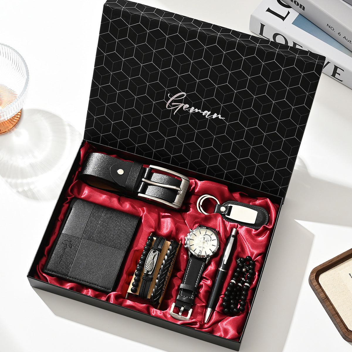 Business Leather Gift Set with Watch and Perfume