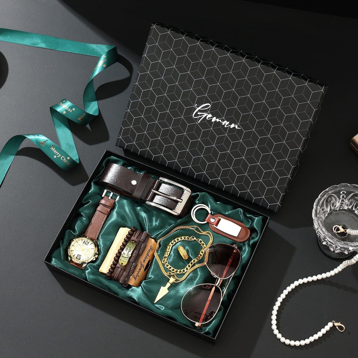 Business Leather Gift Set with Watch and Perfume