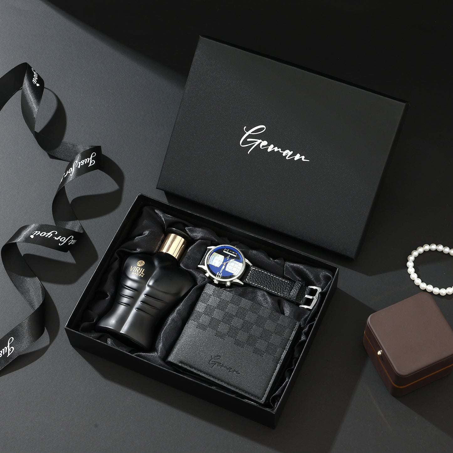 Business Leather Gift Set with Watch and Perfume
