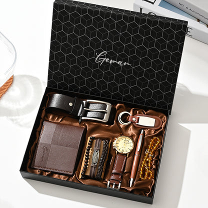 Business Leather Gift Set with Watch and Perfume