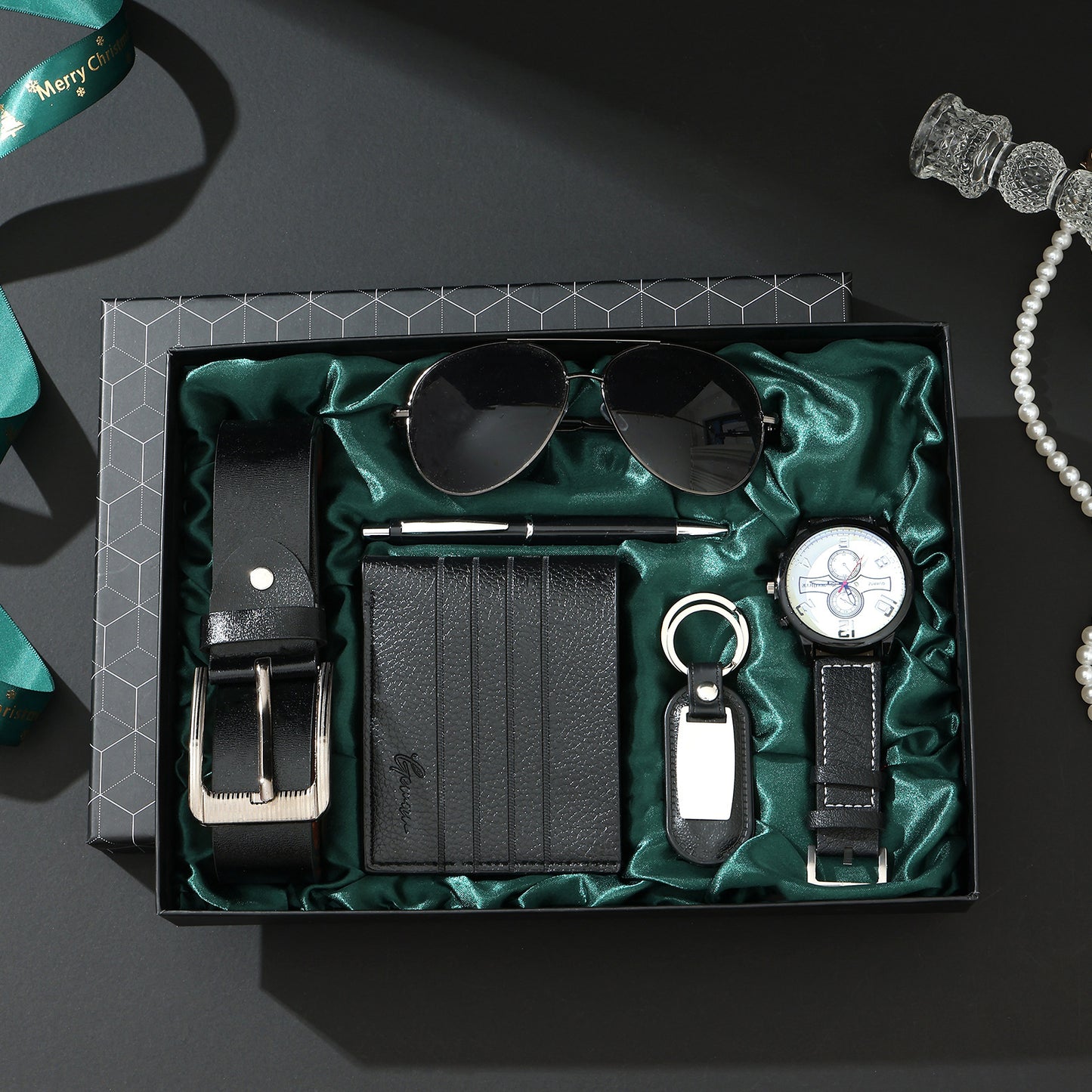 Business Leather Gift Set with Watch and Perfume
