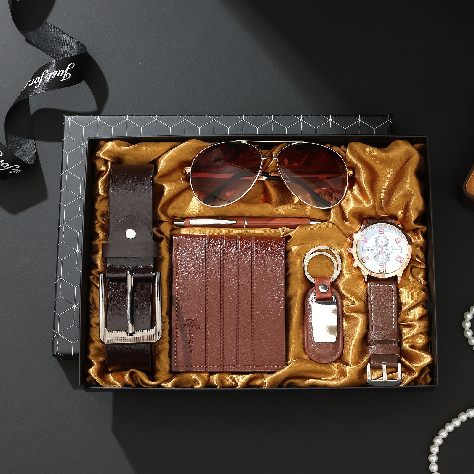 Business Leather Gift Set with Watch and Perfume