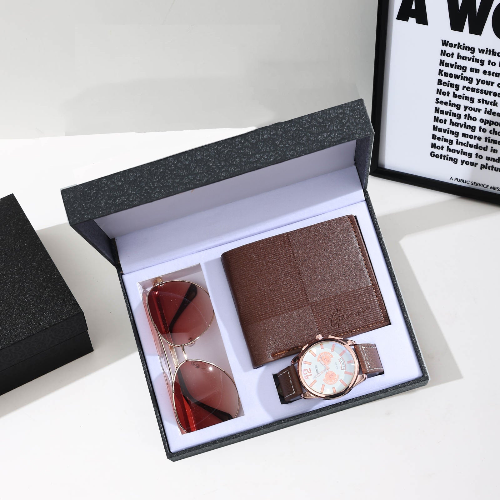 Business Leather Gift Set with Watch and Perfume