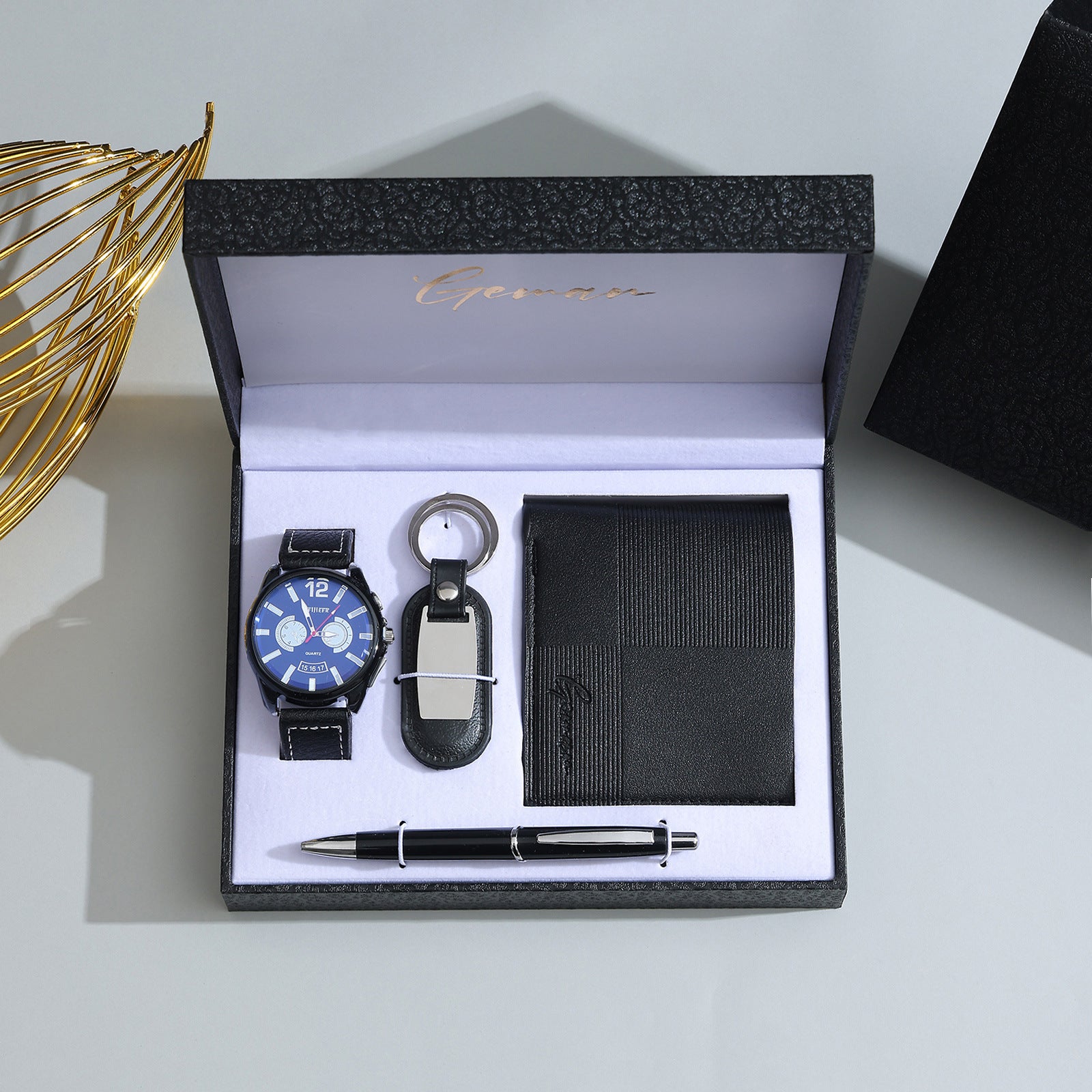 Business Leather Gift Set with Watch and Perfume