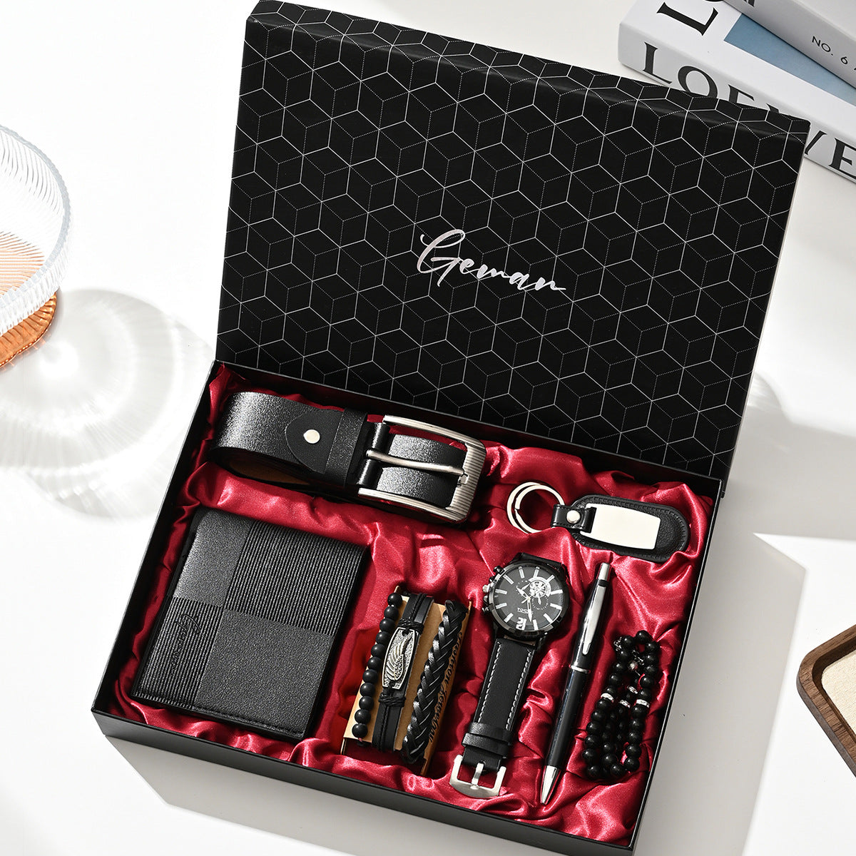 Business Leather Gift Set with Watch and Perfume