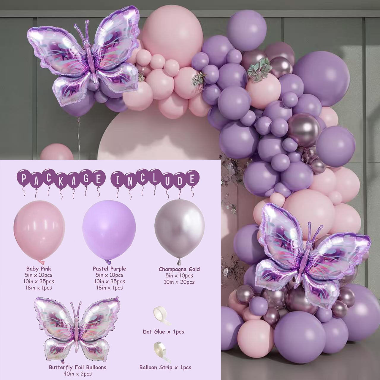 Butterfly Balloon Chain Set for Party Decoration