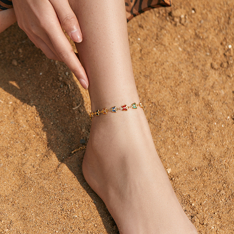 Butterfly Design Glass Diamond Anklet