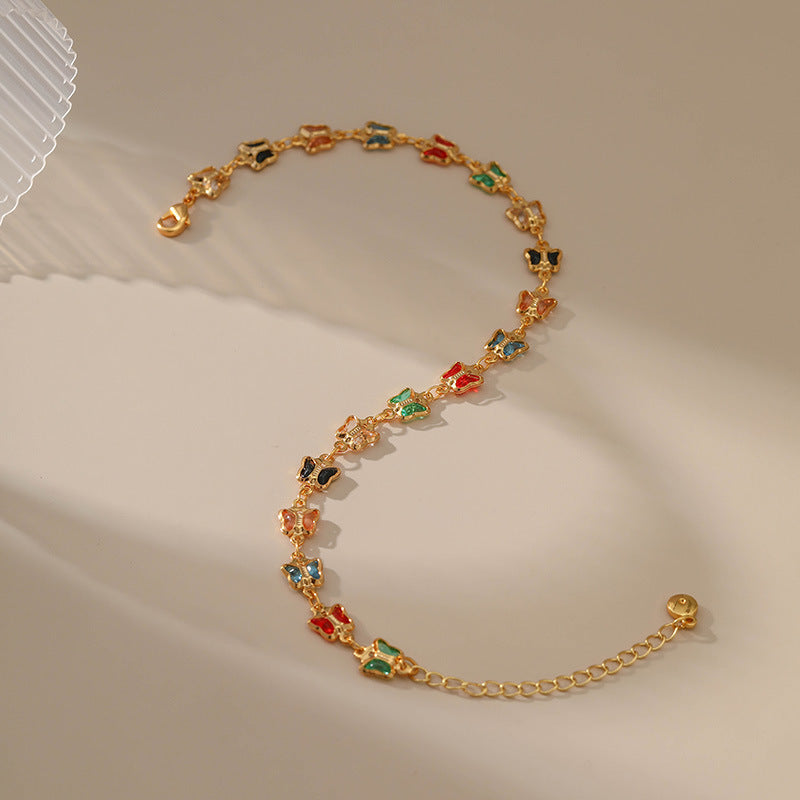 Butterfly Design Glass Diamond Anklet