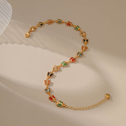 Butterfly Design Glass Diamond Anklet
