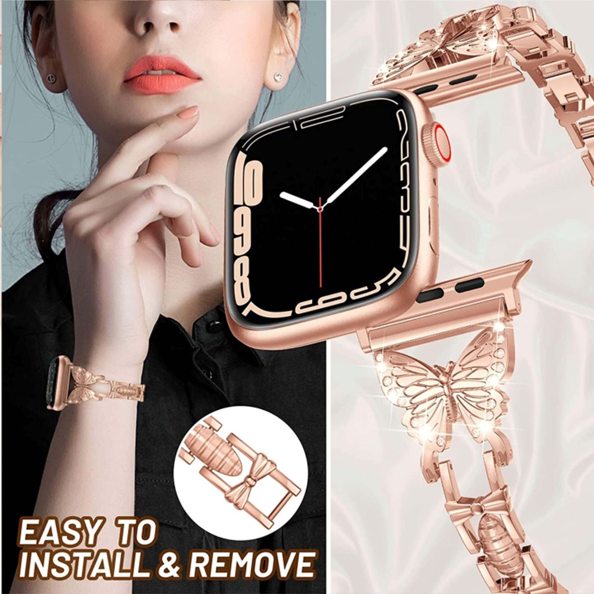 Butterfly Diamond Metal Watch Strap