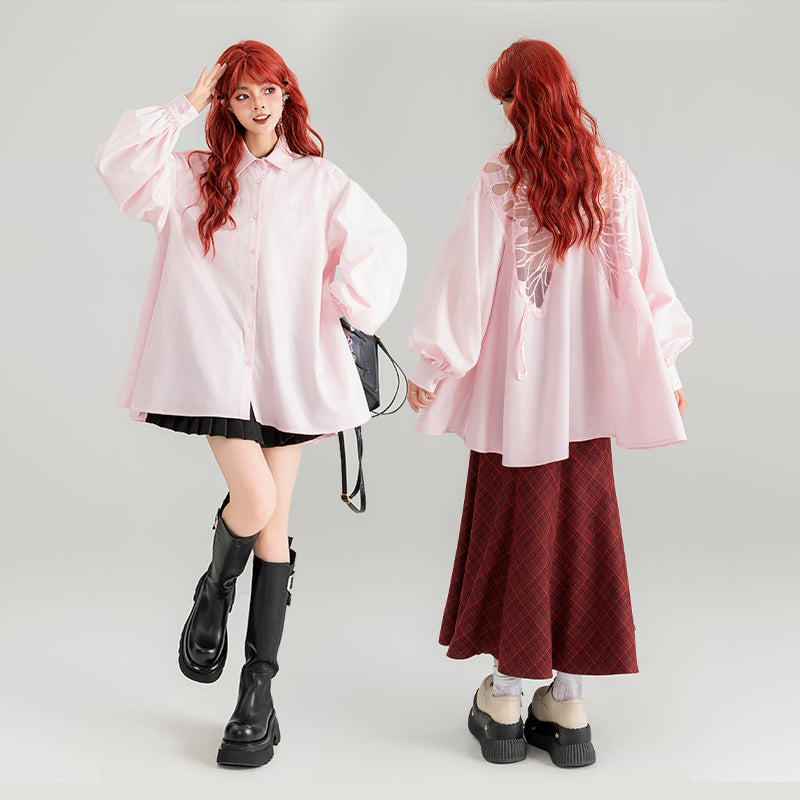 Butterfly Embroidered Loose Fit Women's Shirt