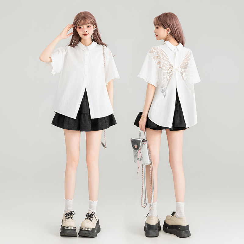 Butterfly Embroidered Loose Fit Women's Shirt