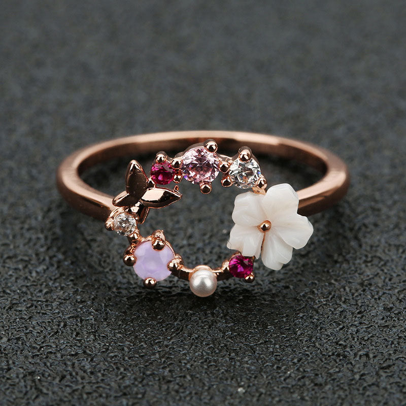 Butterfly Flower Rose Gold Plated Ring