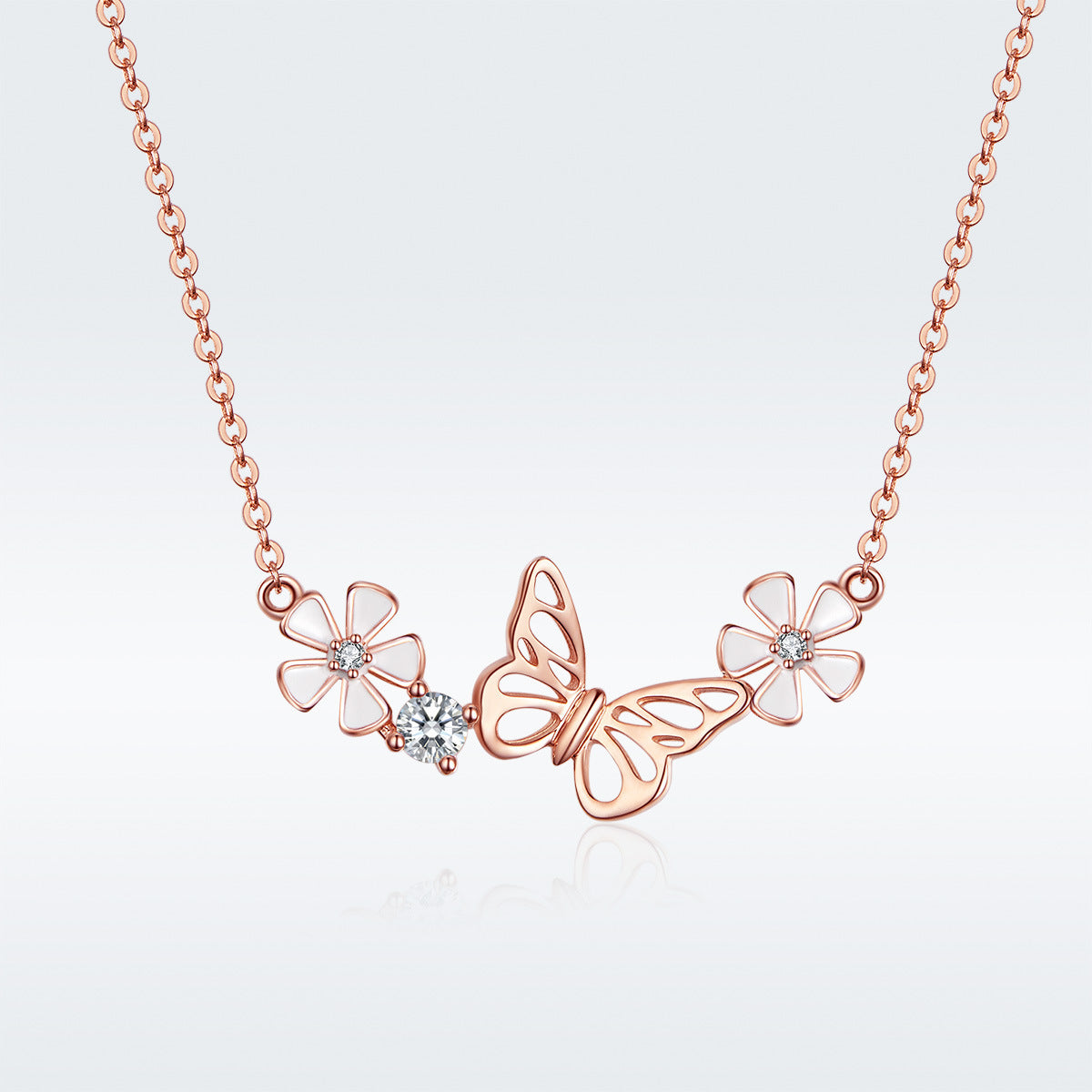 Butterfly Flower Silver Necklace Pendant