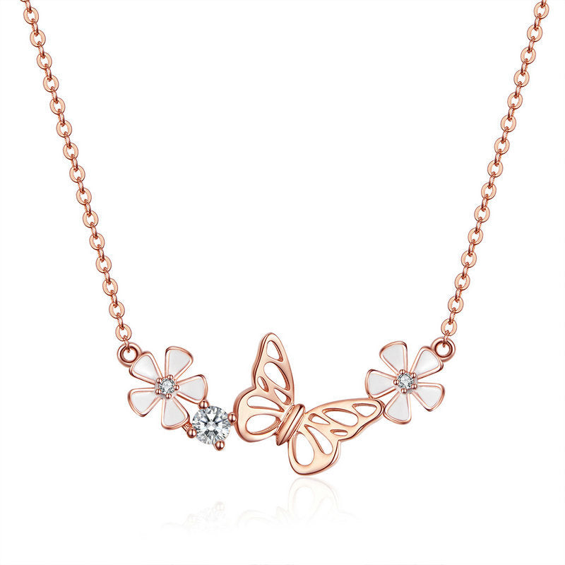 Butterfly Flower Silver Necklace Pendant
