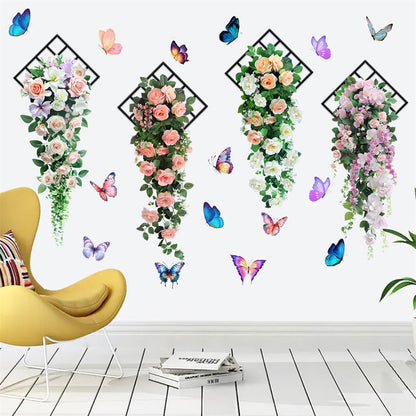 Butterfly flower vine rose bud self-adhesive wall sticker