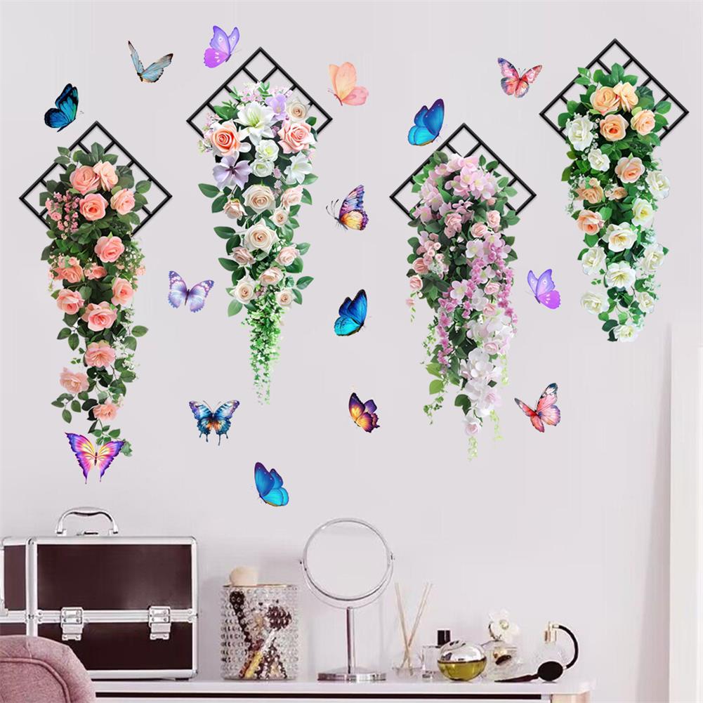 Butterfly flower vine rose bud self-adhesive wall sticker