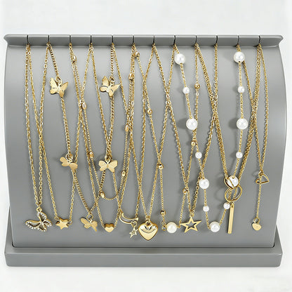 Butterfly Heart Layered Necklace Set