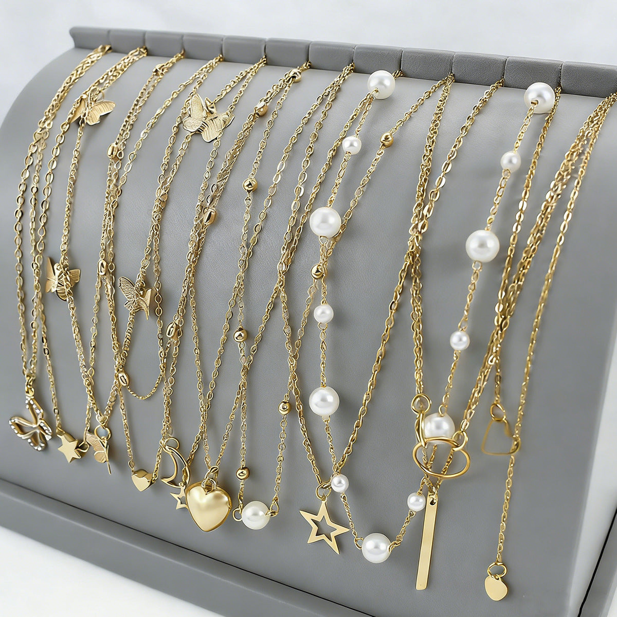 Butterfly Heart Layered Necklace Set